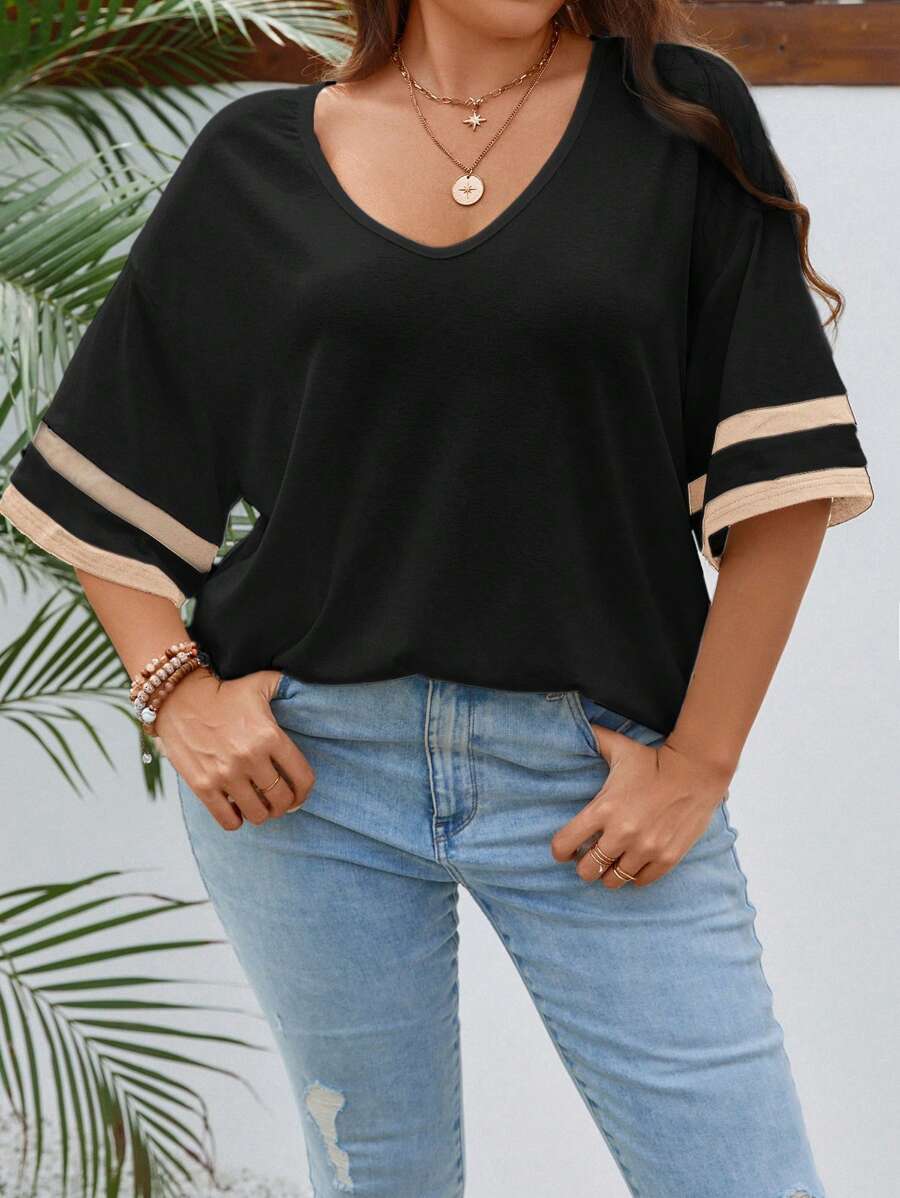 SHEIN LUNE Camiseta de hombros caídos con estampado de rayas