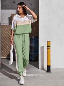 Mulvari Colourblock Half Zip Hoodie & Joggers - Mint Green - View 3