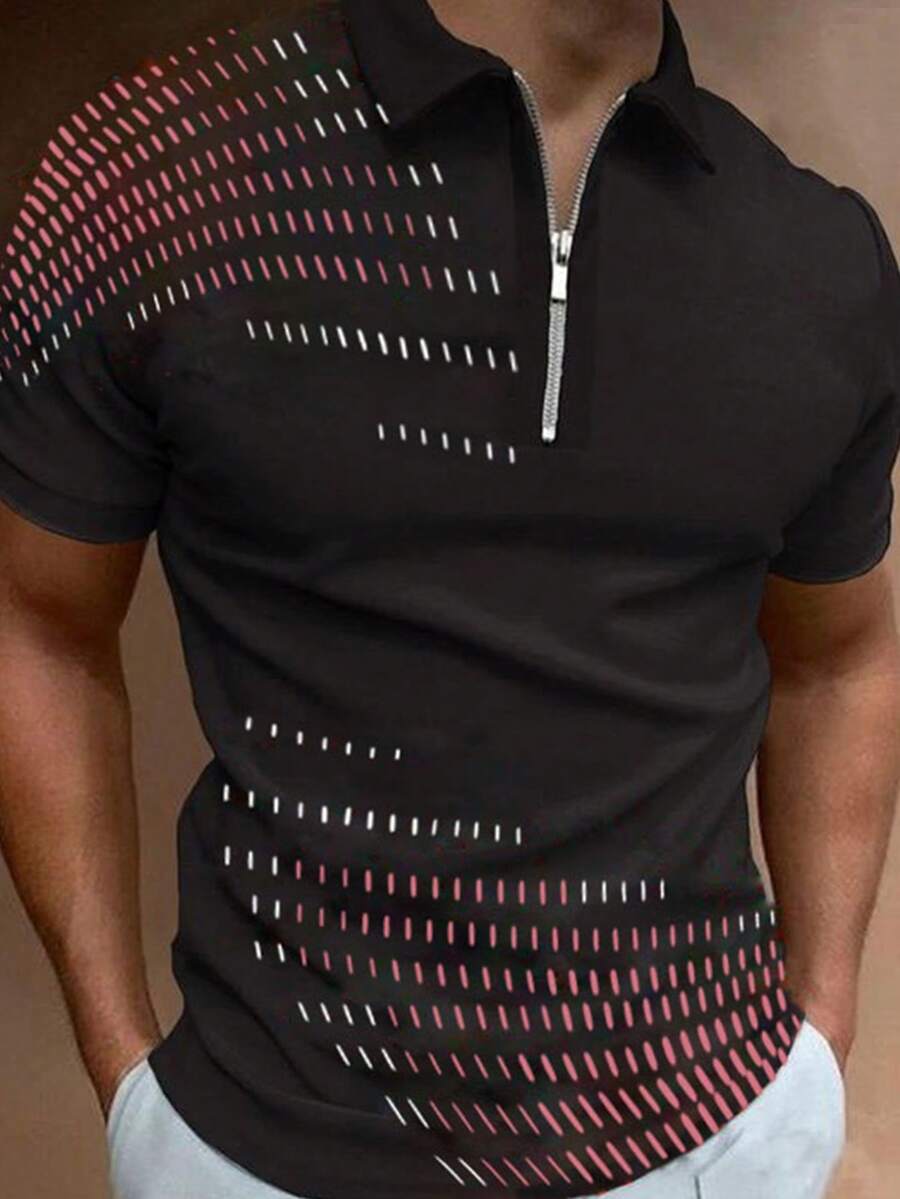 Manfinity Men Geo Print Quarter Zip Polo Shirt - Navy Blue - View 1