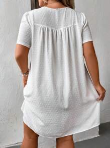 SHEIN LUNE 大碼圓點蕾絲拼接直筒連衣裙 - 白色 - 查看 2