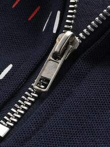 Manfinity Men Geo Print Quarter Zip Polo Shirt - Navy Blue - View 3