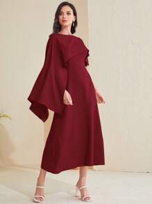 Modelyn 勃艮第红色纯色覆盖不对称连衣裙 - 酒紅色 - 查看 3