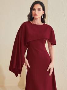 Modelyn 勃艮第红色纯色覆盖不对称连衣裙 - 酒紅色 - 查看 4