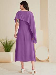 Modelyn Đầm Dây kéo màu trơn Thanh lịch - Màu tím - Xem 2