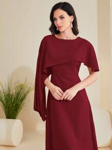 Modelyn 勃艮第红色纯色覆盖不对称连衣裙 - 酒紅色 - 查看 5