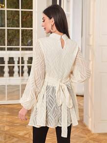 Modelyn Áo sơ mi nữ Thắt lưng Viên lá sen màu trơn Thanh lịch - Màu be - Xem 2