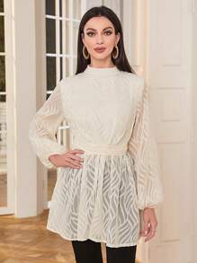 Modelyn Áo sơ mi nữ Thắt lưng Viên lá sen màu trơn Thanh lịch - Màu be - Xem 6