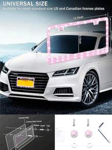 用閃閃發光閃亮車牌框架升級您汽車，包括啟動按鈕環 - 粉色 - 查看 1