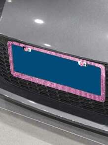 用閃閃發光閃亮車牌框架升級您汽車，包括啟動按鈕環 - 粉色 - 查看 2