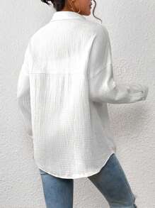Siren Gaze Drop Shoulder Pocket Patched Button Front Shirt,Long Sleeve Tops