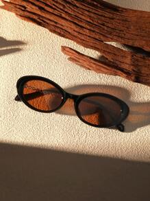 女士椭圆形小框时尚眼镜 - 棕色 - 查看 1