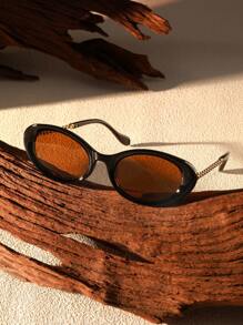 女士椭圆形小框时尚眼镜 - 棕色 - 查看 2