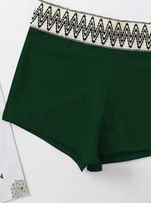 SHEIN Swim Tankinis Nữ Ruy băng In chữ V - xanh quân đội - Xem 3