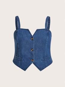 SHEIN MOD Top en mezclilla con botón delantero - Azul lavado medio - Ver 1