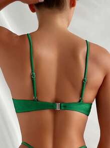 水鑽裝飾鋼圈比基尼泳裝上衣 - 墨綠色 - 查看 2