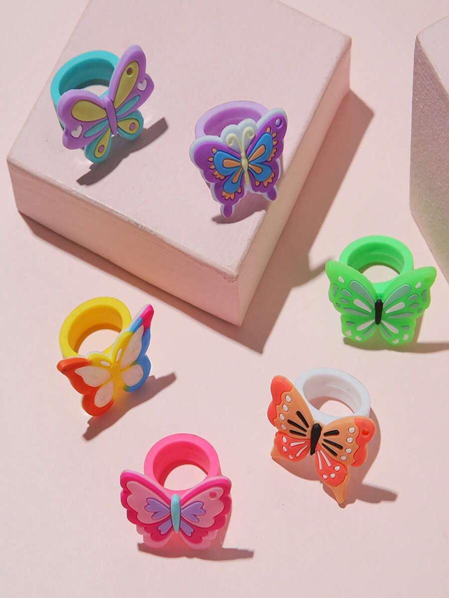 6入組蝴蝶裝飾派對圓環 - 彩色 - 查看 1