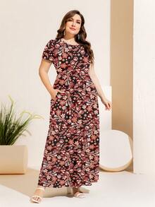 DEARCASE 大碼滿版印花隱藏口袋洋裝 - 彩色 - 查看 3