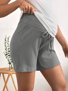 SHEIN Maternity Wide Waistband Drawstring Waist Shorts - Grey - View 6