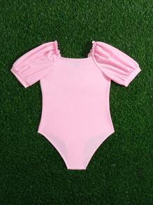 Niñas Bañador una pieza de color combinado ribete fruncido pecho con fruncido - Multicolor - Ver 2