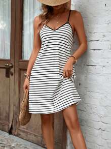 SHEIN LUNE Striped Print Contrast Binding Cami Dress