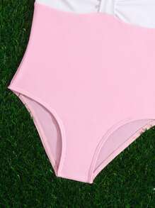 Niñas Bañador una pieza de color combinado ribete fruncido pecho con fruncido - Multicolor - Ver 4