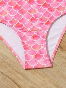 Conjunto de bikini con estampado de escamas de pez para niña preadolescente, para playa de verano - Rosa - Ver 4