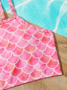 Conjunto de bikini con estampado de escamas de pez para niña preadolescente, para playa de verano - Rosa - Ver 5