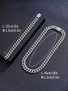 Juego de 2 piezas de eslabones de cadena coloridos con diamantes de imitación rosa/azul/blanco para hombres, pulsera con diamantes de imitación de Miami, Set collar de cadena ostentosa - Plateado - Ver 5