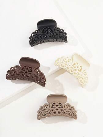 4个镂空图案哑光中号发夹，适合女性，波西米亚风发爪，发夹，发卡，发夹，发卡，发爪夹，发夹，发卡，发夹，发卡，发爪夹，学生用品，大学秋冬季发饰，适合女性度假装扮，女士花朵发夹