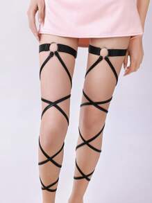 2pcs Punk Ring Decor Garter Belt Harness Halloween - Black - View 1