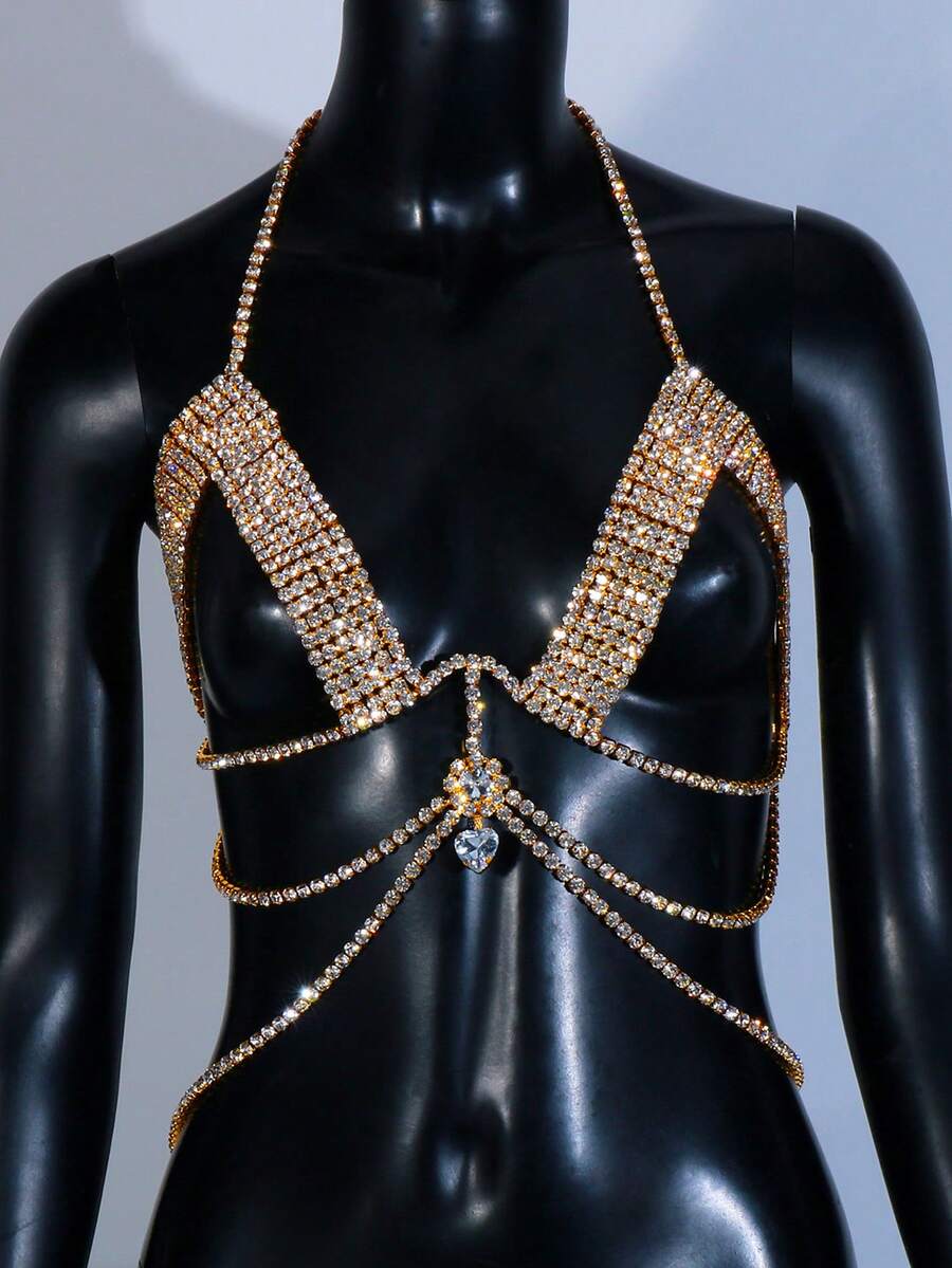 Cadena para cuerpo con diseño de diamante de imitación - Dorado - Ver 1
