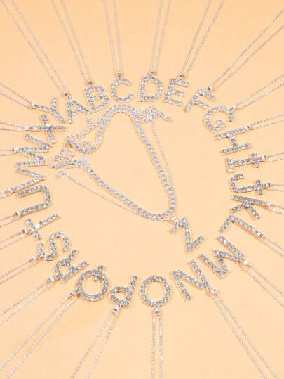 2入組/套奢華水鑽字母裝飾項鍊適合女士日常裝飾