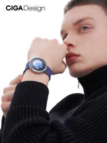 CIGADesign CIGA Design Mechanical Automatic Watch Blue Planet U Series Clarity Through Craftsmanship Sapphire Crystal Fluororubber Strap Watches for Men - Silver - View 2