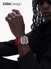 CIGADesign Z Series Barrel Shaped Hollow Out Mechanical Automatic Watch One Piece With A Watch Band As A Gift - Red - View 2