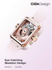 CIGADesign Reloj mecánico con diseño de diamante de imitación cuadrado - Rosa - Ver 5