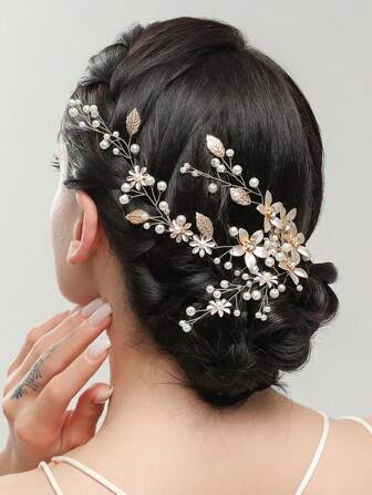 1件优雅花卉水晶手工发链头饰，适合婚礼、派对、聚会、情人节配饰