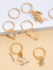 15 piezas anillo de pelo metálico con hoja con diamante de imitación - Dorado - Ver 3