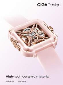 CIGADesign Reloj mecánico con diseño de diamante de imitación cuadrado - Rosa - Ver 6