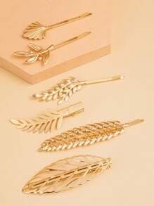 6pcs Metal Leaf Hair Clip - Gold - View 1