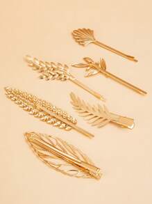 6pcs Metal Leaf Hair Clip - Gold - View 2