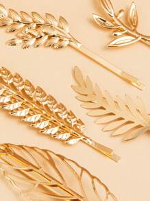 6pcs Metal Leaf Hair Clip - Gold - View 3