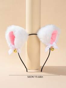 毛茸茸兔耳設計頭帶蝴蝶結 - 白色 - 查看 4