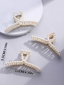 3 cái Faux Pearl Decor Hair Claw - Màu be - Xem 4