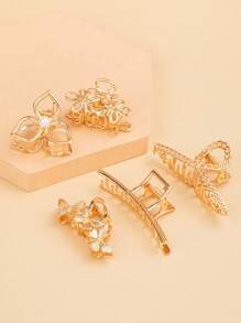 5pcs Faux Pearl Decor Hair Claw For Everyday Styling Suitable For Campus Dating Vacation Daily Travel Elegant Butterfly,Hair Accessories,Claw Clips,Hair Jaw Clip,Hair Clutch - Gold - View 7