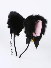 Fluffy Ear Design Headband Bow - Black - View 4