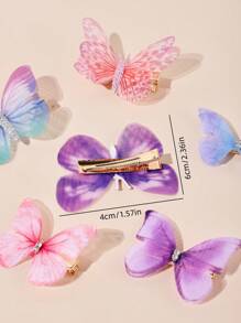 6 Piezas Horquillas De Pelo Decoradas Con Mariposas - Multicolor - Ver 3