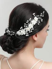 1pc White Handmade Polymer Clay Hair Comb Decorated With Rhinestone And Faux Pearl Elegant Tiaras - White - View 1