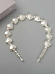 高雅簡約且多用途之心形珍珠，裝飾髮帶