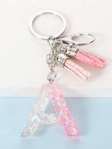 字母和流蘇墜飾鑰匙圈 - 粉色 - 查看 2