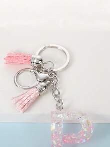Móc khóa charm chữ & tua - Hồng - Xem 3